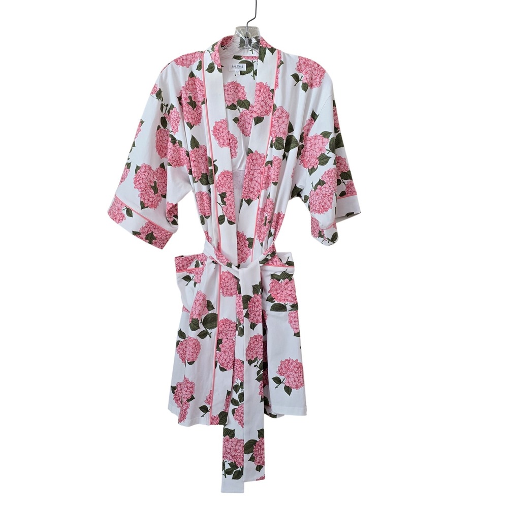 BedHead Pajamas Pink Hydrangea Floral Cotton Wrap Robe XS Made in USA